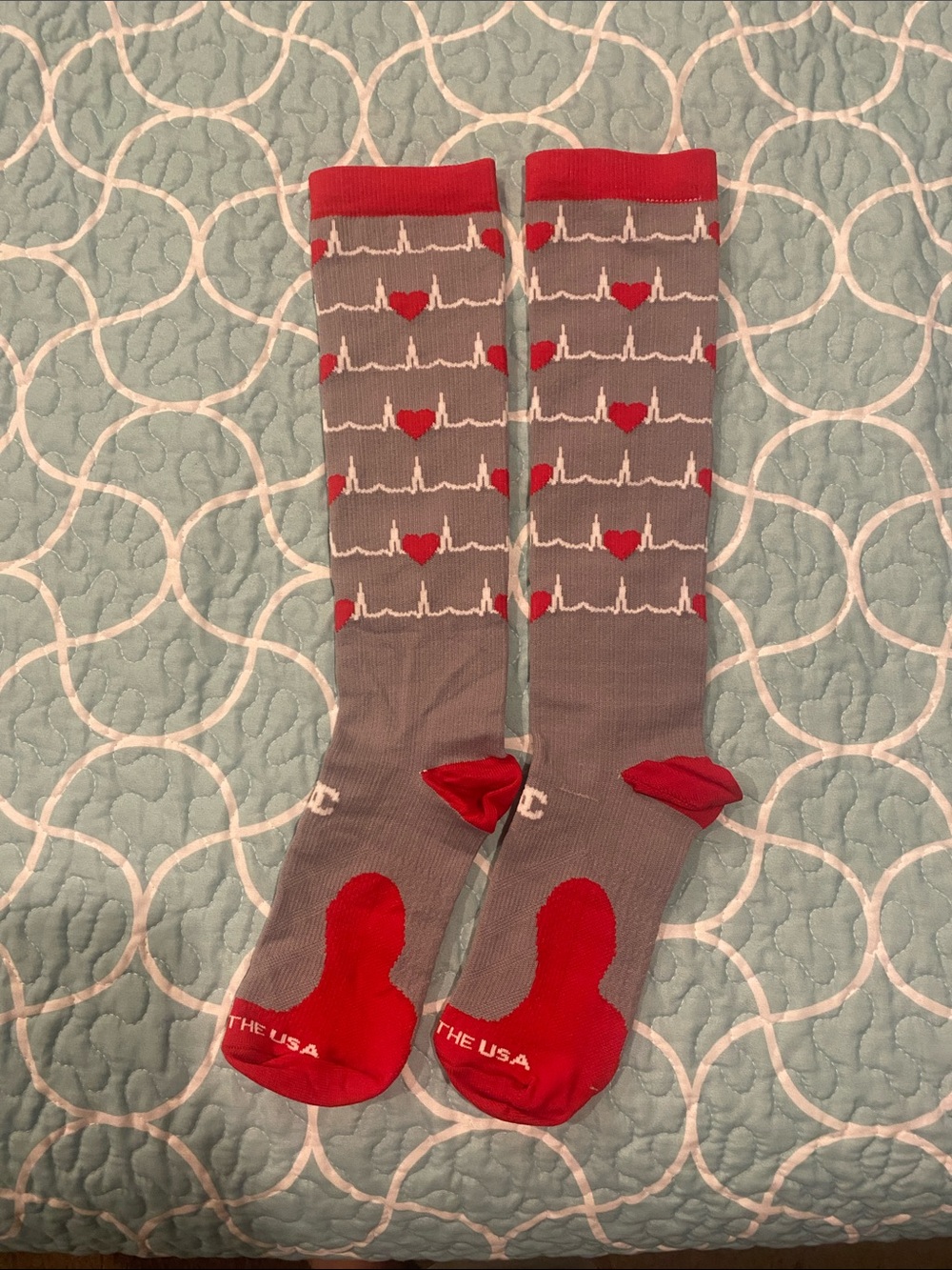 Women’s Gray & Red Heart Pattern Compression Socks Small /Medium
